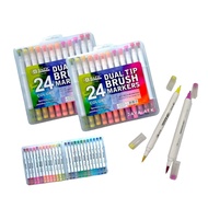 Brush PEN MARKER DUAL TIP 24 Color BRUSH & Fiber TIP 1239 BAZIC