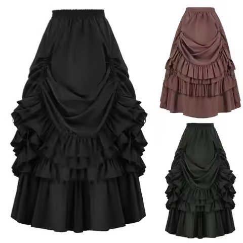 Elegant Vintage Gothic Dark Academia Clothes Y2k High Waist Drawstring Ruched Skirt for Women 2025 N