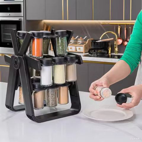 Rotating Storage Rack Rotating Glass Spice Rack Set Kitchen Storage Rack Spice Storage Rack Seasonin