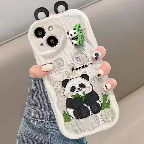 3D Ears Panda Chain Phone Case For VIVO Y36 Y03 Y21 Y20 Y20i Y16 Y39 Y29 Y27 Y28 Y18 Y28S Y02S Y76 Y
