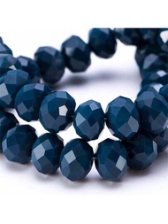 90入組水晶珠,6mm玻璃珠,圓片隔片珠子適用於手工製作珠寶製作(黑暗的藍色的)