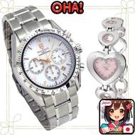 [Direct From Japan]Pair watch set Don Clark men's watch natural shell high-performance Seiko chronograph Anne Clark women's watch heart bracelet easy belt adjustment tool gift (White Silver)