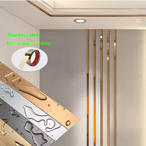 6pcs 1m/39.37in Waist Lines 3D Mirror Wall Stickers Living Room Strips Wall Sticker for TV Backgroun