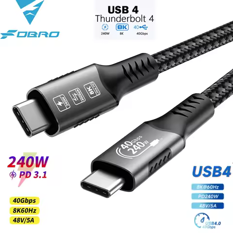 240W Fast Charging Cable USB4 Type C Cord 8K 60HZ 40Gbps Full Function Compatible For Thunderbolt 3 