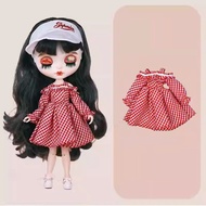 12" Blythe Doll Outfit Set Red Plaid Sundress ob24 Obitsu Dress Clothes Licca