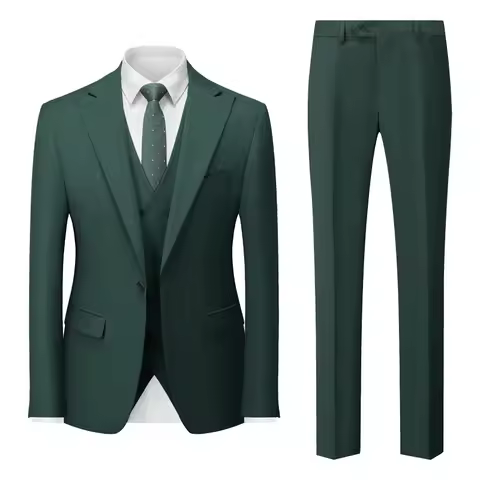KIDWHXR Men Suits Turn Down Collar Blazer Male Double-breasted Vest Straight-leg Pant Man Solid Busi