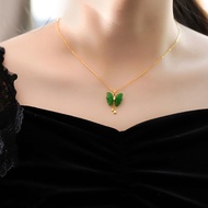 Gold Necklace Hetian Jade Pendant Female Real Gold Necklace 2021 Butterfly Clavicle Chain Gift Gold Inlaid Jade Necklace Hetian Jade Pendant Female Real Gold Necklace 2021 Butterfly Clavicle Chain Gift 5.10