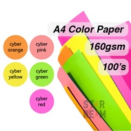 Fluorescent A4 160g Cyber Color Paper (100s/ream) Kertas Warna (Cyber Orange/ Pink/ Yellow/ Green/ R