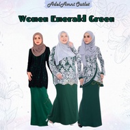 Tema Emerald Green Baju Kurung Dewasa Plus size Lace Moden Muslimah Terkini Tunang Bridesmaid Kendur