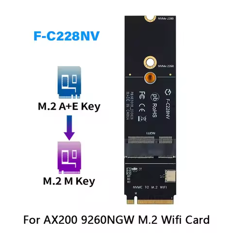 Wireless M.2 A+E Key Slot To M.2 M Key Wifi Bluetooth Adapter For Intel AX200 9260 bcm94352Z Card NV