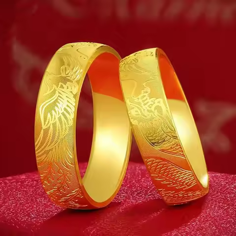 24K Real Gold AU999 Carved Closed Ring, Dragon - Phoenix Auspicious, Ideal for Men & Women