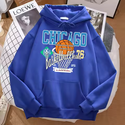Chicago Basketball Team 76 All Around The World Hoody Male Fashion Crewneck Sweatshirt Loose Hooded 