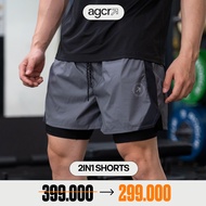 Shorts Agcr 2-layer men's sports shorts 2 in 1 gym - gray