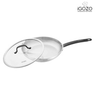 iGOZO 28CM ELITE 304 STAINLESS STEEL FRYPAN + GLASS LID KUALI GORENG DAPUR COOKWARE KITCHENWARE