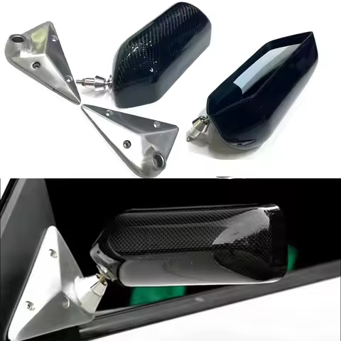 A Pair Real Carbon Fiber Retro Racing Rearview Mirror Universal F1 Style Blue Lens Metal Bracket Sid