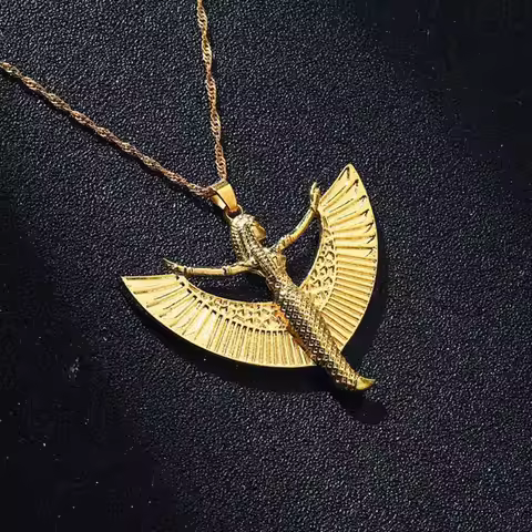 Isis Goddess Pewter Ancient Egyptian Occult Deity Fashion Gold Color Pendant Necklace for Women Gift