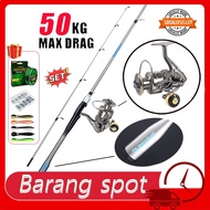Fishing Reel Full Set Spining  Rod 1.65-2.1m Joran Pancing Set Alat Memancing Lengkap topi fishing