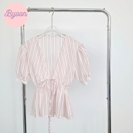 Áo Nữ Babydoll BYOON SAIGON Cổ Tim Phối Dây Buộc Nơ A51436