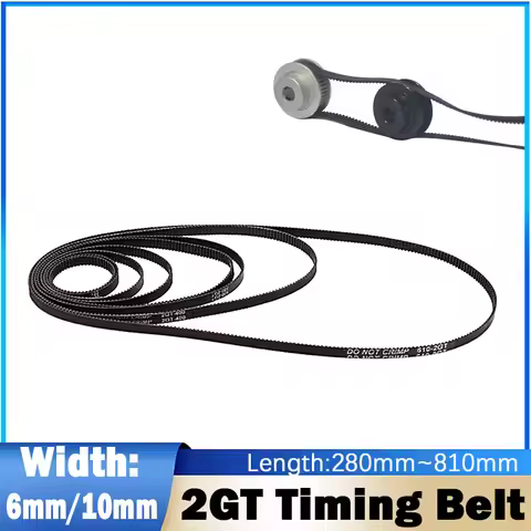 1Pcs GT2- 6mm/10mm Black Closed Loop Rubber 2GT Timing Belt Length 280~810mm Drive Toothed Belt For 
