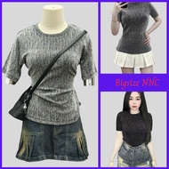 Big Size Fashion Women's T-shirt Made of Luxurious Stone-embellished Ruched Fabric from 55-90Kg Ms 9