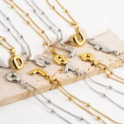 1Pc Stainless Steel Personality Bubble Letter Initial A-Z Pendant Women Necklaces Jewelry Versatile 