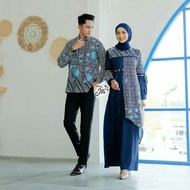 JTR Couple Gamis Batik Kombinasi Couple Pesta Baju Kondangan Navy