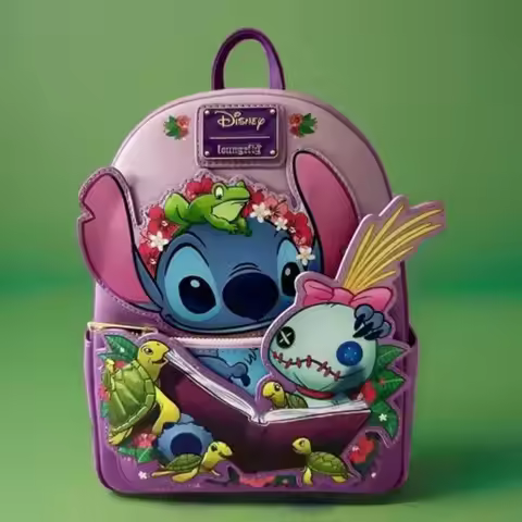 2025 New Spot Disney Loungefly Lilo & Stitch Scrump Reading Cartoon Mini Backpack Ladies Casual Back