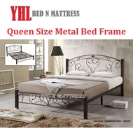YHL DM (Hammertone / White) Queen Size Metal Bed Frame (Mattress Not Included)