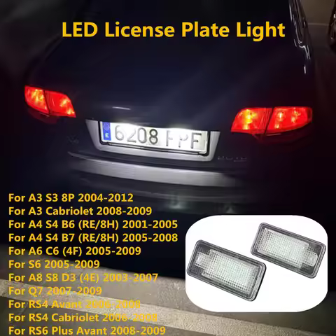 2Pcs White Error Free LED Car License Plate Light Bulbs Accessories For AUDI A3 8P S3 A8 S8 D3 4E Q7