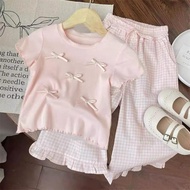 Elmer's Pink and White Daily Outfit for 2-5 Years Old with Ribbon Check and Long Pants Nice Color/