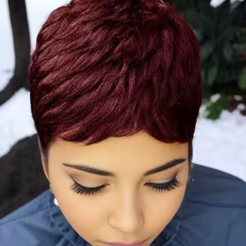 Pixie Cut Wig Human Hair Short Natural Color Brown 99J Wigs for Women Short Cut Natural Wavy Wigs
