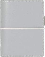 Filofax Domino Organizer, Pocket Size, Grey - Smooth, Leather-Look Grain Effect with Contrast Stitching, Six Rings, Week-to-View Calendar Diary, Multilingual, 2024 (C022611-24)