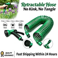 【Ready Stock】Expandable Retractable Garden Hose Coil EVA Car Wash Water Pipe With Spray Gun Retracta