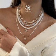 YX Soft Clay Necklace Set 4Pcs Y2K Aesthetic Starfish Shell Pearl Layered Chain Cute Gift for Women 