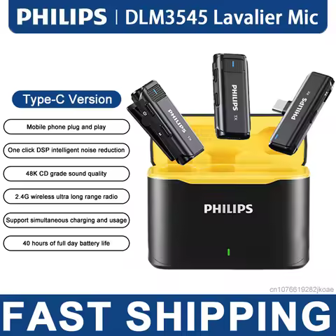 Philips DLM3545 Portable Wireless Lavalier Microphone 2.4G Portable Audio Video Recording Windproof 