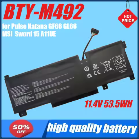 11.4V 53.5WH BTY-M492 Laptop Battery for Pulse Katana GF66 GL66 GL76 MSI Sword 15 A11UE A11UD