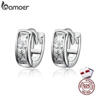 Bamoer 925 Silver White Gold Plated Clasp Huggies Earrings Studs For Women SCE515