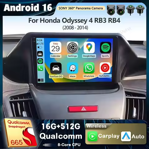 Android 16 Carplay Car Radio For Honda Odyssey 4 RB3 RB4 2008 - 2014 Multimedia Video Player Navigat