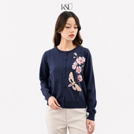 KUKAI NAVY EMBROIDERED CARDIGAN