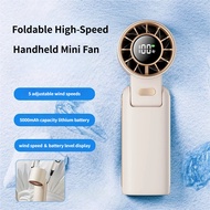 Foldable High-Speed Mini Turbo Fan With LED Display 5000mAh 5 Wind Speeds Portable Handheld Fan
