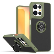 Shockproof Casing For Motorola Moto G75 Translucent Frosted Cover with Rotatable Ring Stand TPU Bump