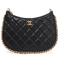 Chanel Black Quilted Lambskin Hobo Bag Aged Gold Hardware, 2023