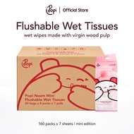 160 pek Popi Naam Mini Tisu Basah Tandas | Gentle Flushable Wet Tissues, w/ Tea Tree, Chamomile & Al