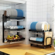 No-Drill Storage Rack Countertop Wall-Mounted Kitchen Draining Rack Double-Layer Black Household Sta