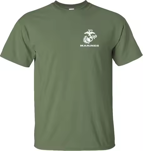 US Marines Chest T-Shirt White Emblem Crest Marine USMC Chest Shirt Short Sleeve Casual 100% Cotton 