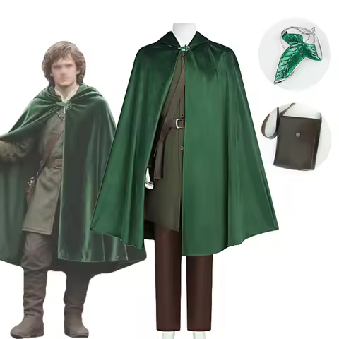 Bilbo Baggins Medieval Renaissance Cloak Hobbit Cosplay Costume The Lord Frodo Hooded Green Cape Men