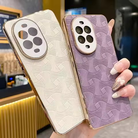 Luxury Gold Plating Leather Cover Line Pattern Hard Phone Case for Honor Magic 7 Lite 6 Pro 100 200 