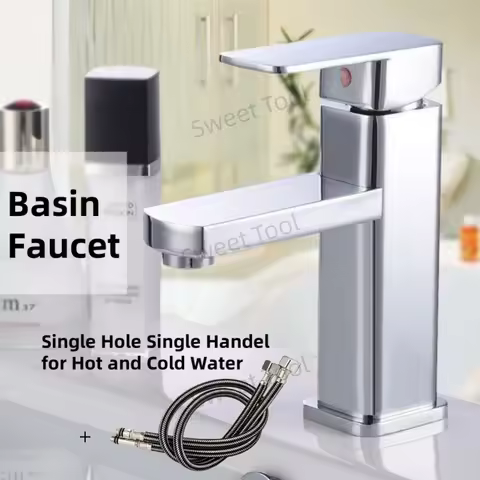 Basin Sink Bathroom Faucet Deck Mounted Hot and Cold Water Mixer Taps Lavatory Sink Tap Bathroom Sin