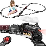 Train Set for Kids,Remote Control Train Toy with Cargo Vehicle,Steam Locomotive Engine,Long Train Tracks Under Christmas Tree,Battery-Powered Toys Gift for Boys Girls Age 4-14