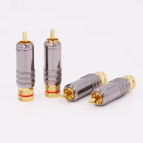 8pcs Hi-End 24K Gold Plated Copper RCA Plug Durable RCA Connector Screws Soldering Locking Audio Vid